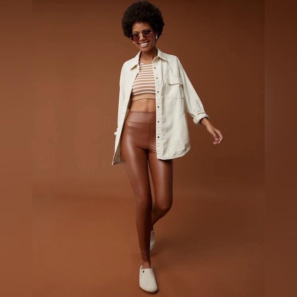OFFLINE By Aerie Real Luxe Faux Leather Legging in Horizon Brown Size Medium‎ - Picture 1 of 11